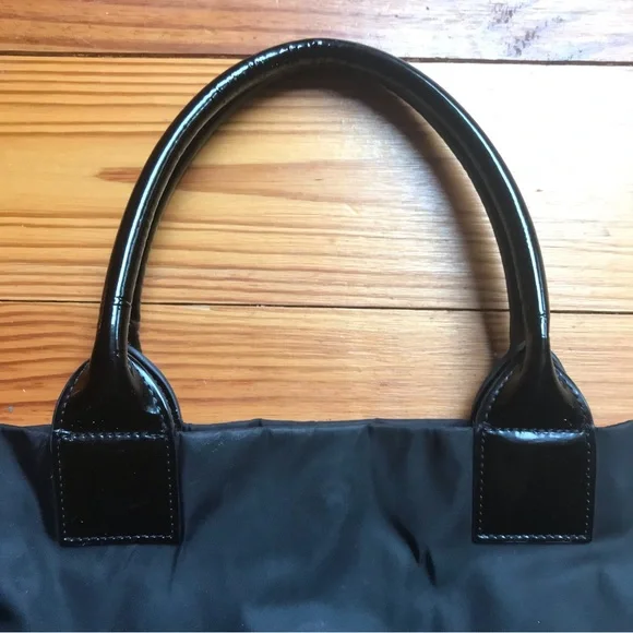 Tory Burch Ella Black Leather Nylon Tote Bag, EUC, 16.5”